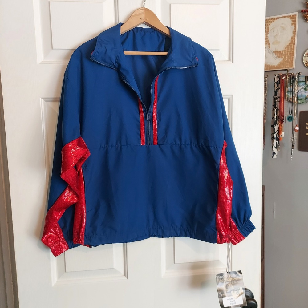 Vintage 90s GK Elite Sportswear Gymnastics Jacket Blue Red Sparkle Size Small